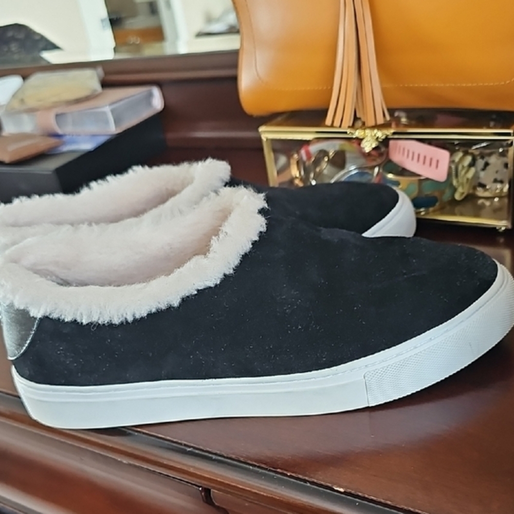 Tory Burch Black and White Cozy Sherpa Sneakers